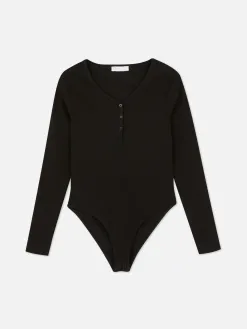 Body Façon T-shirt Boutonné à Manches Longues