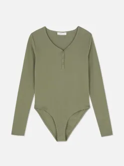 Body Façon T-shirt Boutonné à Manches Longues