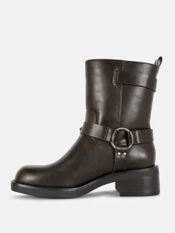 Bottes De Motard En Simili Cuir