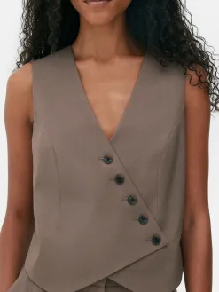 Gilet De Costume Asymétrique Boutonné Sur Le Devant