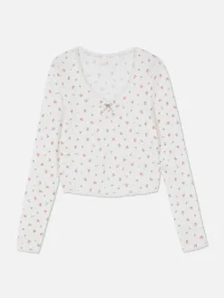 Haut De Pyjama Rose En Pointelle à Manches Longues