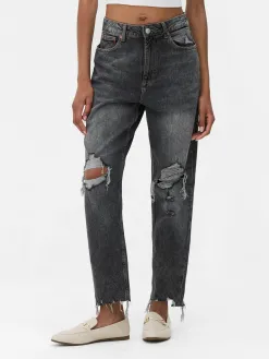 Jean Mom En Denim Déchiré