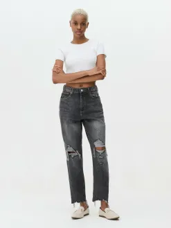 Jean Mom En Denim Déchiré
