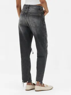 Jean Mom En Denim Déchiré