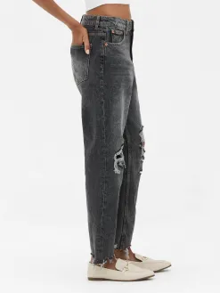 Jean Mom En Denim Déchiré