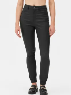 Jean Skinny Enduit à Taille Haute