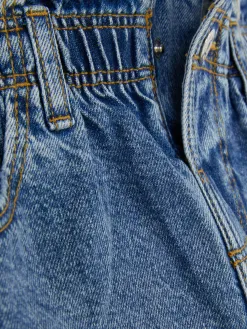 Jupe En Jean à Taille Froncée Effet Vieilli