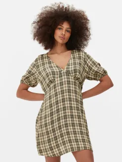 Mini Robe à Carreaux Et Col En V