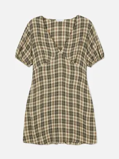 Mini Robe à Carreaux Et Col En V