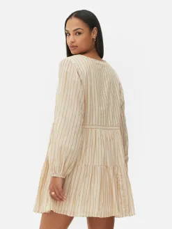 Mini Robe à Smocks Nouée Sur Le Devant