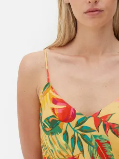 Nuisette En Satin à Imprimé Tropical