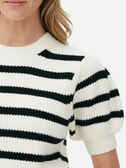 Pull à Rayures Et Manches Bouffantes