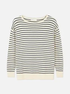 Pull Col Bateau à Rayures En Maille Fine
