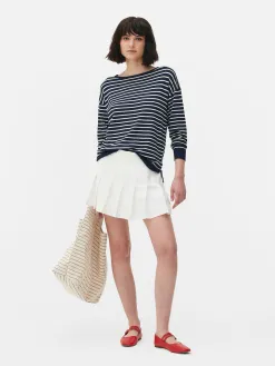 Pull Col Bateau à Rayures En Maille Fine