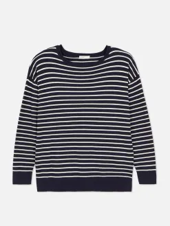 Pull Col Bateau à Rayures En Maille Fine