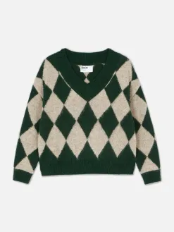 Pull En Maille à Col En V Et Motif Losanges Rita Ora