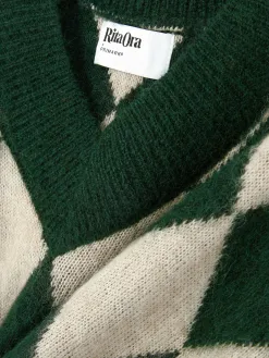 Pull En Maille à Col En V Et Motif Losanges Rita Ora