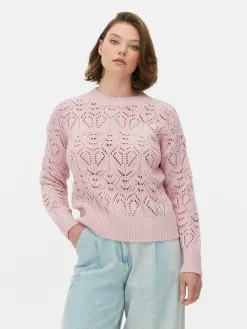 Pull En Maille Ajourée à Col Ras-du-cou