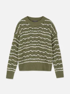 Pull En Maille Ajourée à Col Ras-du-cou