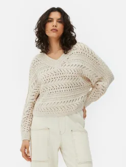 Pull En Maille Pointelle à Col En V