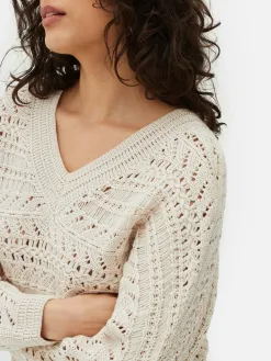 Pull En Maille Pointelle à Col En V