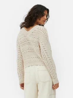 Pull En Maille Pointelle à Col En V