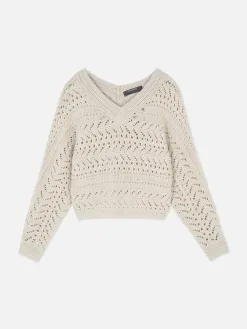Pull En Maille Pointelle à Col En V