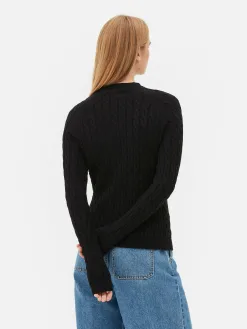 Pull En Maille Torsadée à Col Montant
