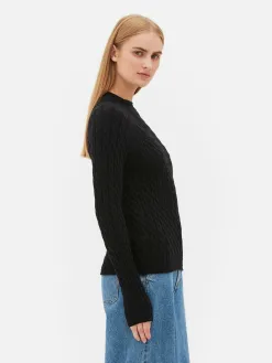 Pull En Maille Torsadée à Col Montant