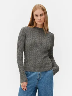Pull En Maille Torsadée à Col Montant