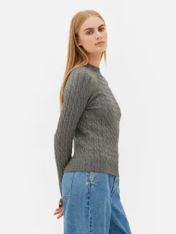 Pull En Maille Torsadée à Col Montant