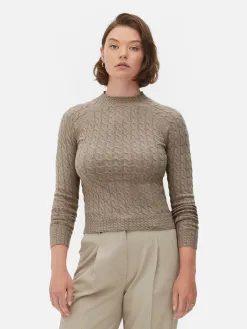Pull En Maille Torsadée à Col Montant