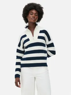 Pull Tricoté à Encolure Zippée