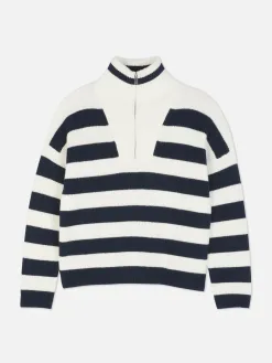 Pull Tricoté à Encolure Zippée