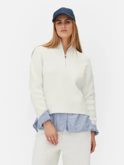 Pull Tricoté à Encolure Zippée