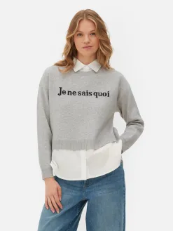 Pull Tricoté à Message Et Chemise Deux-en-un