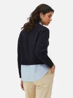 Pull Tricoté à Message Et Chemise Deux-en-un
