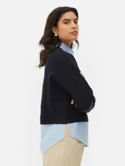Pull Tricoté à Message Et Chemise Deux-en-un