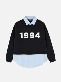 Pull Tricoté à Message Et Chemise Deux-en-un