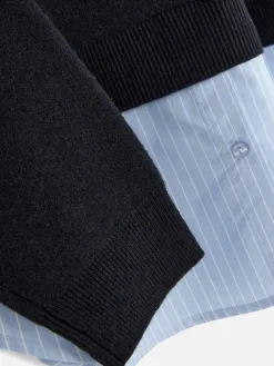 Pull Tricoté à Message Et Chemise Deux-en-un
