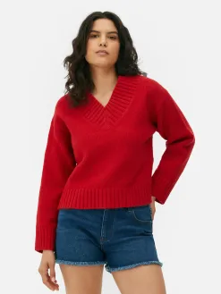 Pull Tricoté épais à Col En V