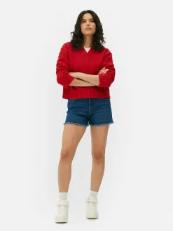 Pull Tricoté épais à Col En V