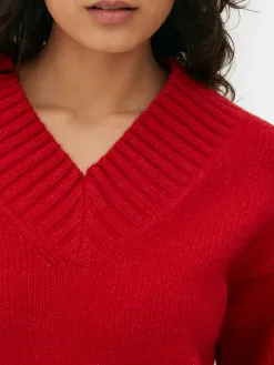 Pull Tricoté épais à Col En V