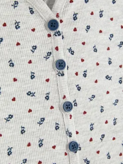 Pyjama Style Barboteuse Côtelé à Petites Fleurs