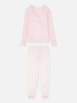 Pyjama T-shirt Boutonné Et Pantalon à Motifs