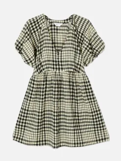 Robe à Smocks, Manches Bouffantes Et Col En V