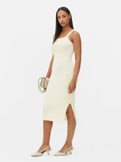 Robe Côtelée à Encolure Carrée