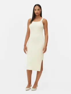 Robe Côtelée à Encolure Carrée