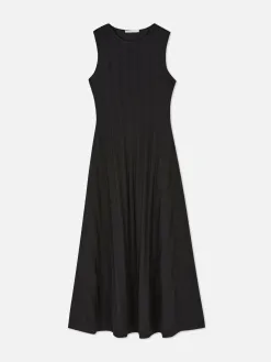 Robe Longue Texturée Sans Manches à Rayures