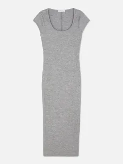 Robe Mi-longue Côtelée Et Décolletée